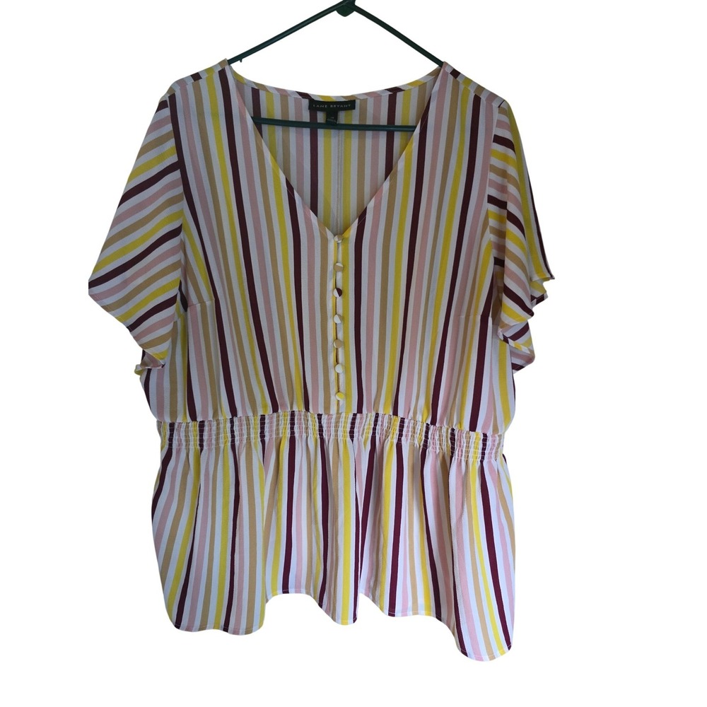 Lane Bryant Womensโ Plus Size 18 Striped Peplum Blouse V-Neck Smocked Waist Top